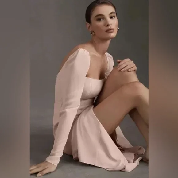 BHLDN Kayleigh Georgette Long Sleeve Midi Dress Blush Pink Rose NWT - Picture 7 of 8